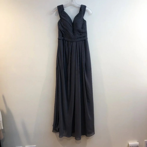 AZAZIE Chiffon Formal Off-the-Shoulder Bridesmaids Gray V Neck Maxi Dress A4 - Picture 2 of 9